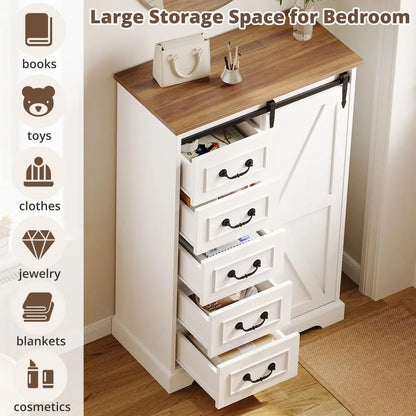 5 Drawers Farmhouse Dressers with Sliding Barn