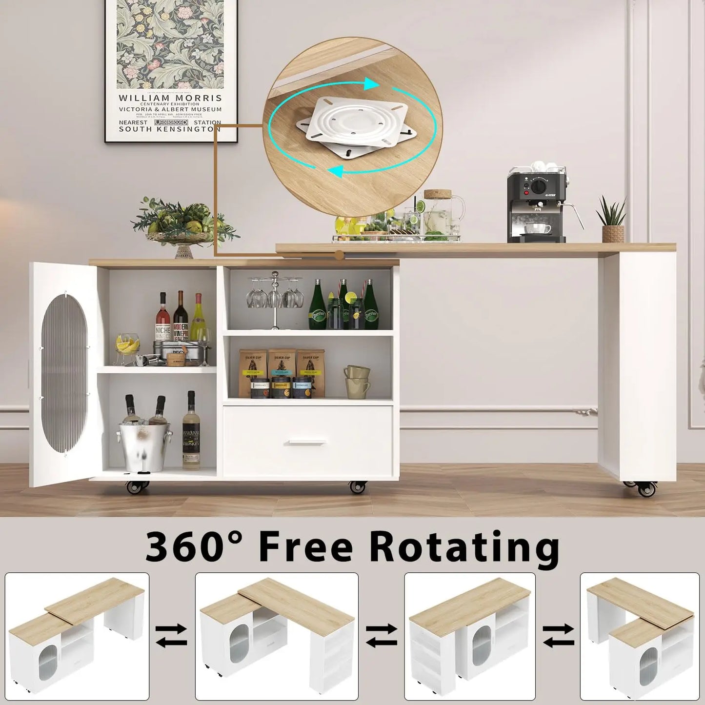 Rolling Kitchen Island Cart with Swivel Table