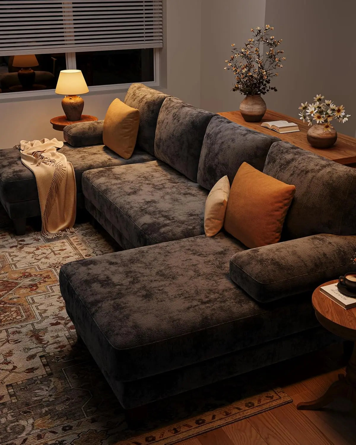 Chenille Sofa with Double Chaise/U-shaped
