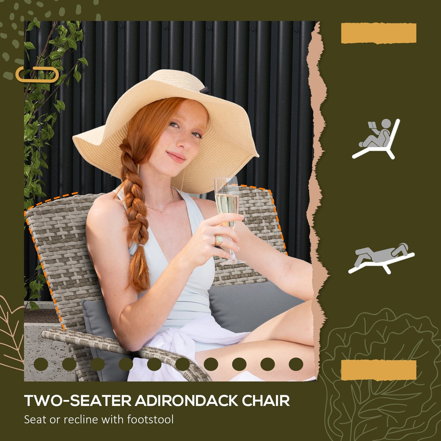 Wicker Adirondack Chair with Cushions for 2