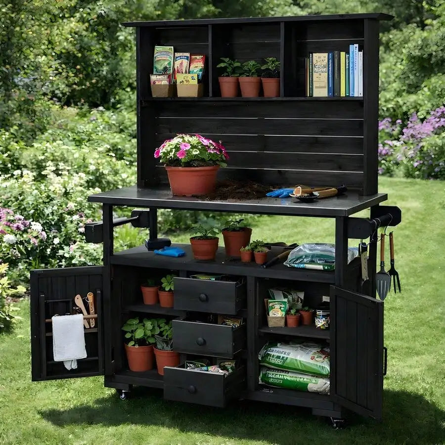 Outdoor Potting Bench With Stainless Steel Top
