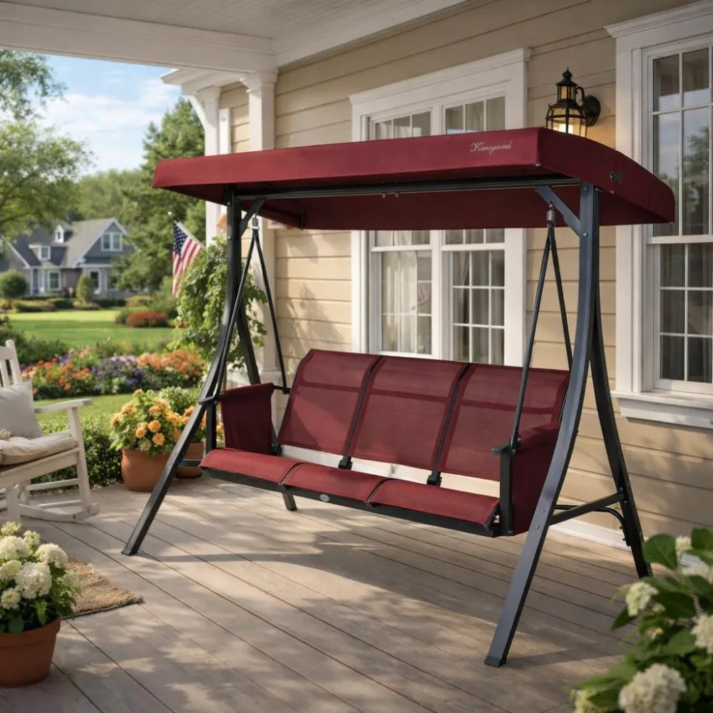 3-Seat Outdoor Porch Swing with Adjustable Canopy