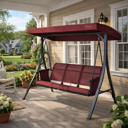 3-Seat Outdoor Porch Swing with Adjustable Canopy