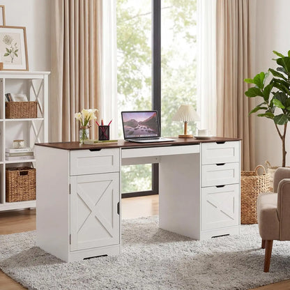 Farmhouse Office Desk With 4 Drawers