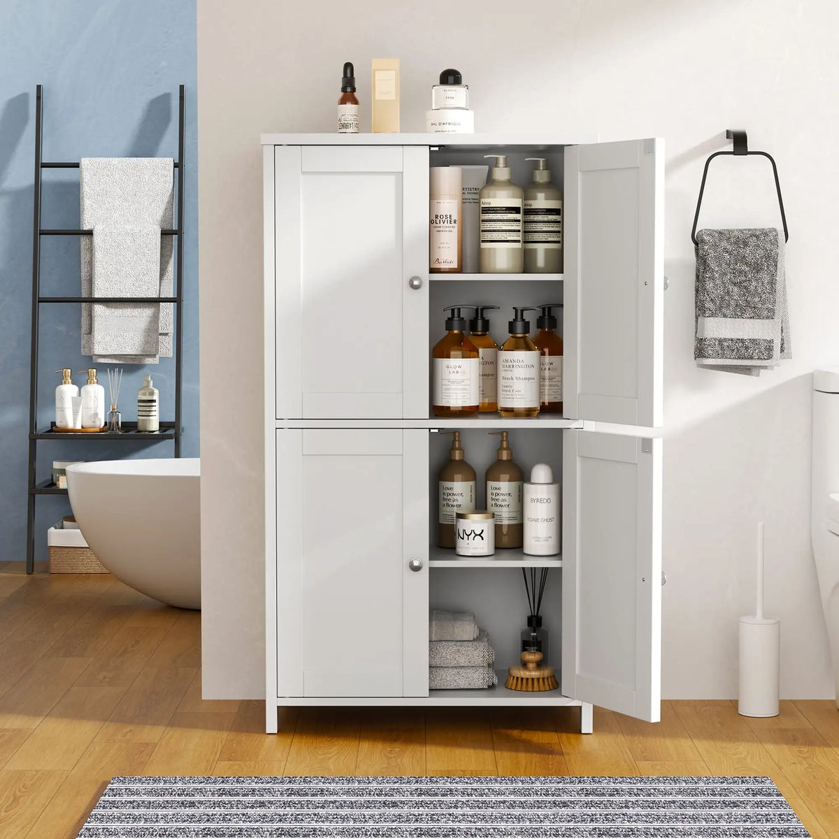43" Wooden Pantry Adjustable Shelf with 4 Doors