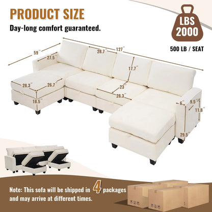 Sectional Sofa Set with 2 Ottomans
