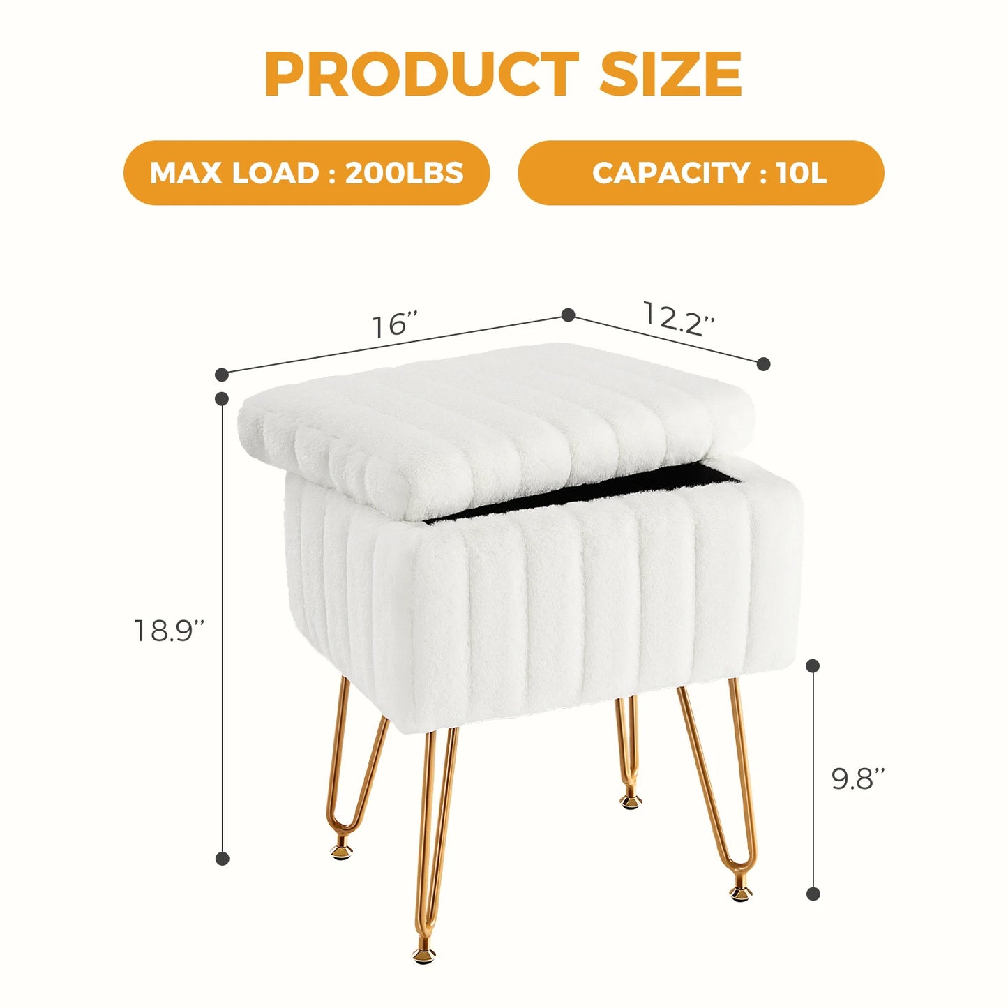 Faux Fur Hidden Storage Stool or Ottoman