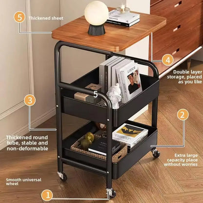 3-Tier Rolling Cart w/Wooden Tabletop