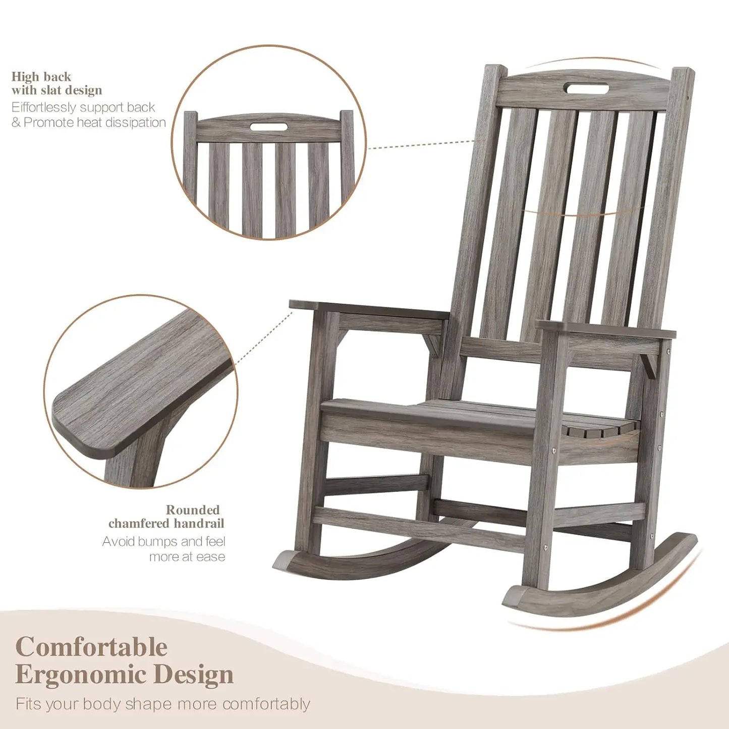 HDPE Weather Resistant Oversized Outdoor Rocking Chair