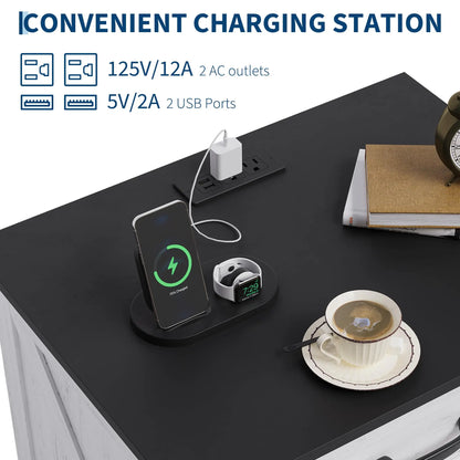 Rustic Farmhouse Nightstand with Charging Station