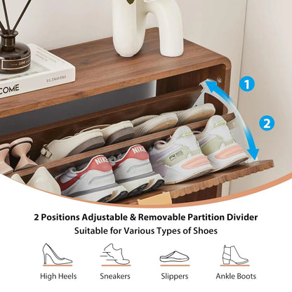 Fluted Narrow Shoe Cabinet 2 Flip Drawers