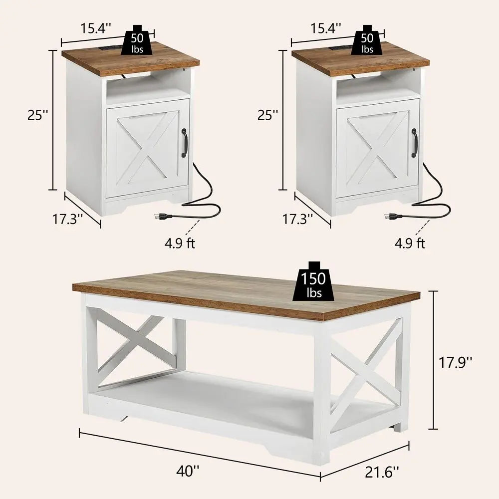 3Piece Farmhouse Living Room Table Set
