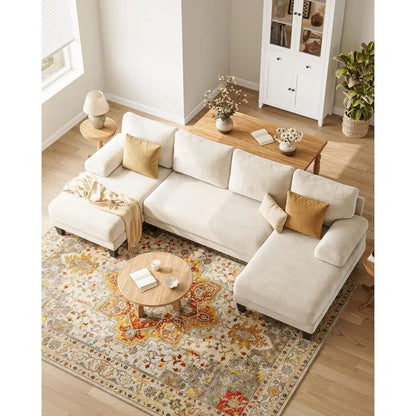 U Shaped Double Chaise  White Chenille Sofa