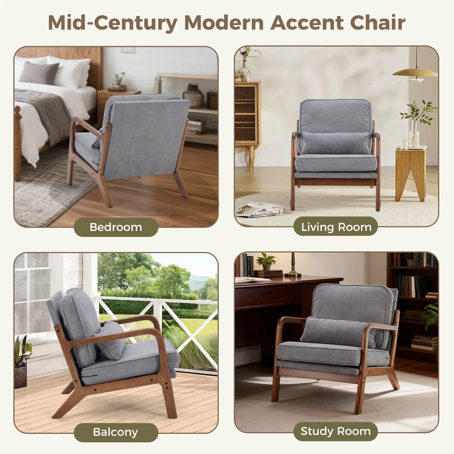 Mid Century Modern Solid Wooden Frame Chair
