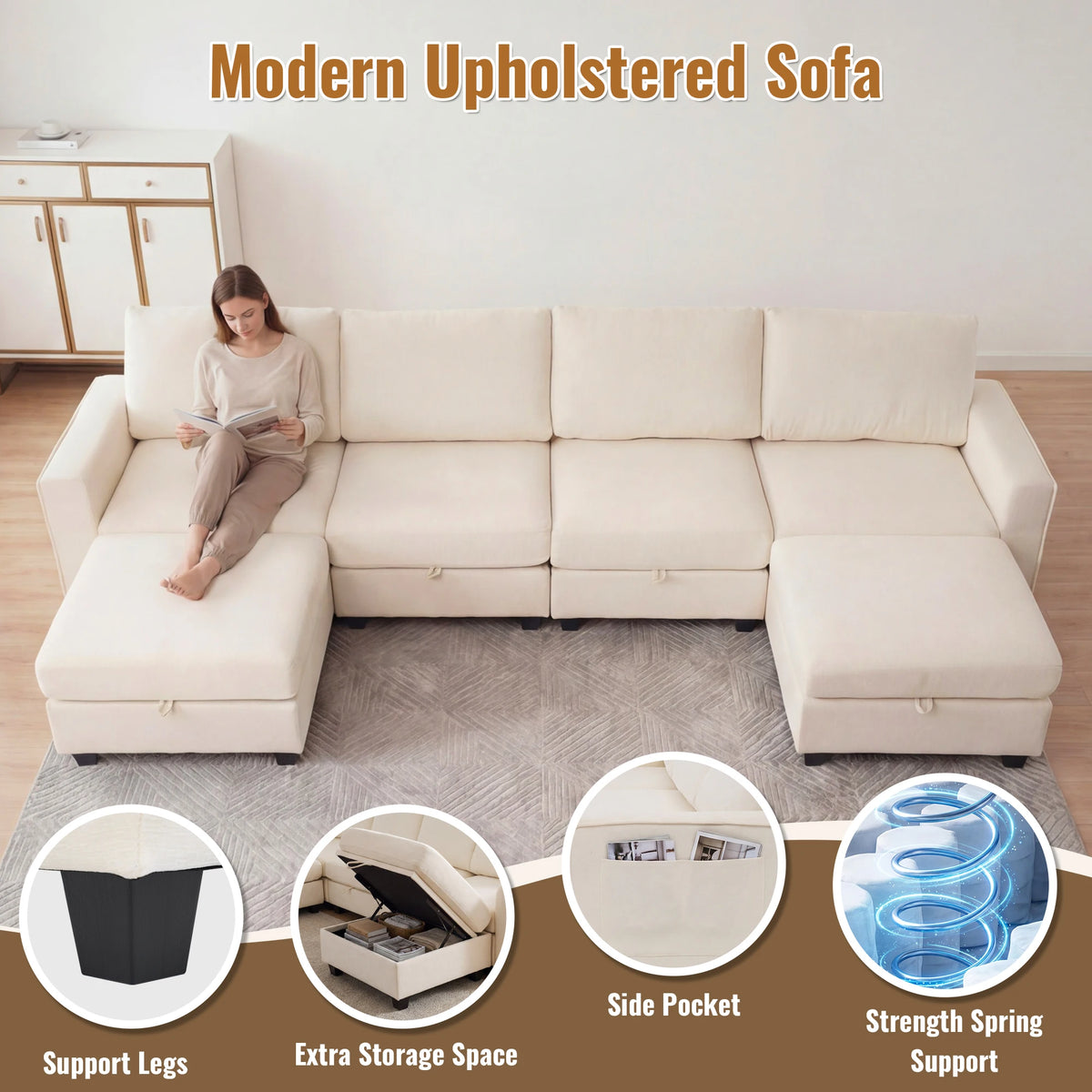 Sectional Sofa Set with 2 Ottomans
