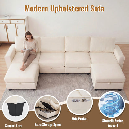 Sectional Sofa Set with 2 Ottomans