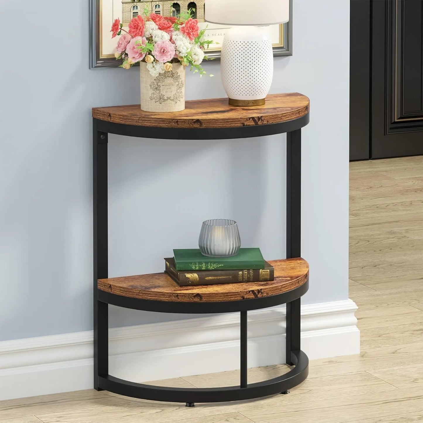 2-Tier Semi Circle  Wood End Table