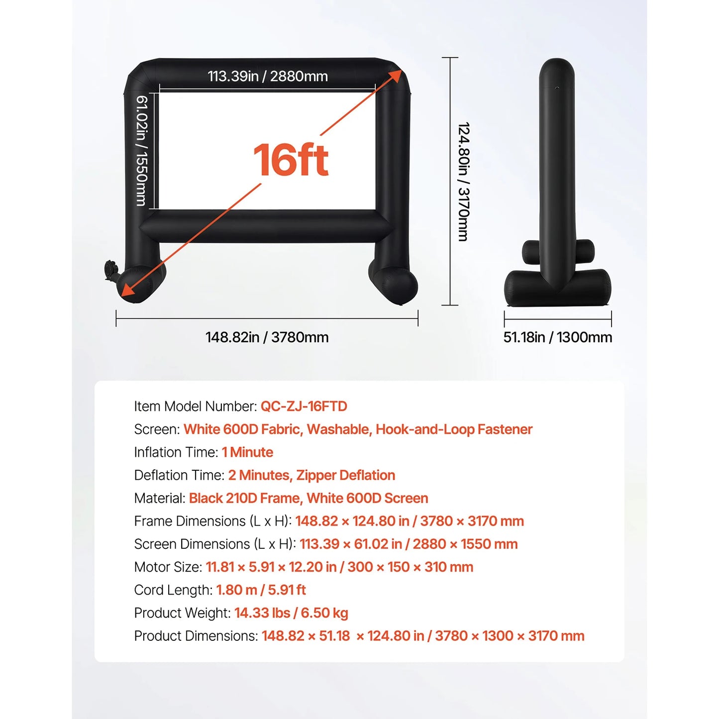 Inflatable Projector Screen with 120W Air Blower