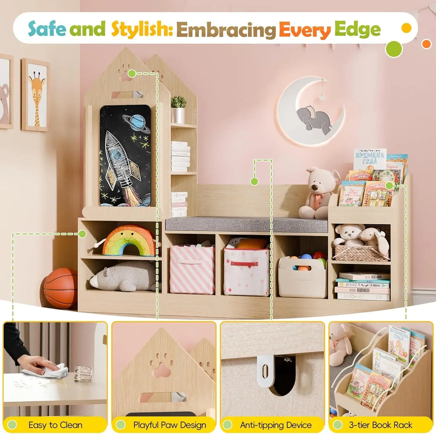 Kids Bookshelf with Reading Nook