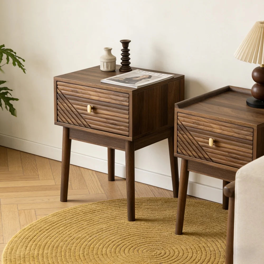 Modern style walnut  bedside table with handle