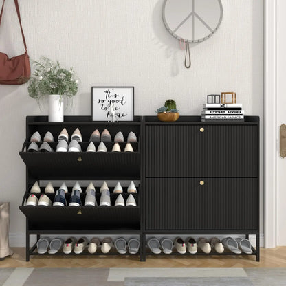 Fluted Narrow Shoe Cabinet 2 Flip Drawers