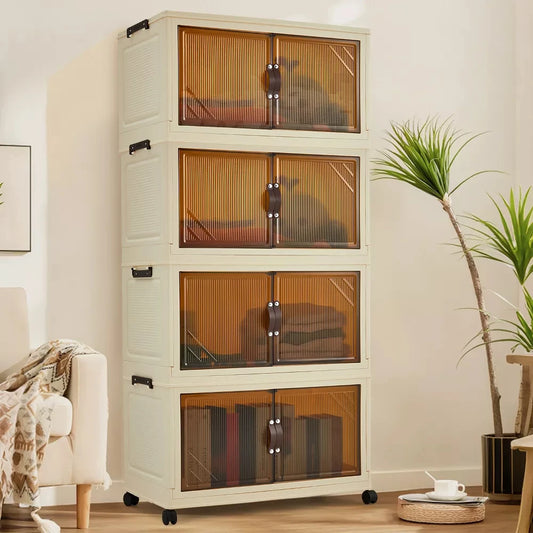 3/4/5-Tier Foldable Cabinet with Lids & Wheels