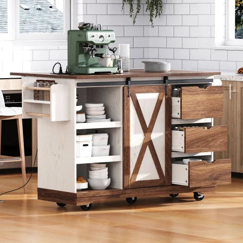 Farmhouse Kitchen Island with Drop Leaf Table