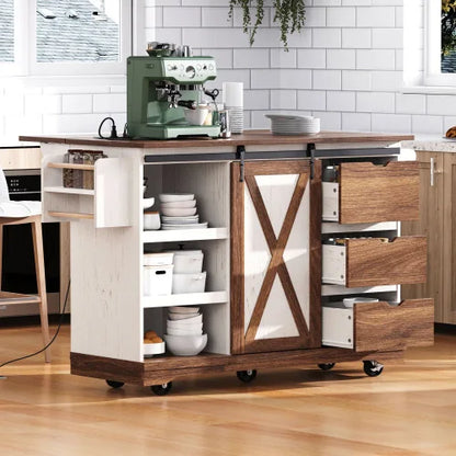 Farmhouse Kitchen Island with Drop Leaf Table
