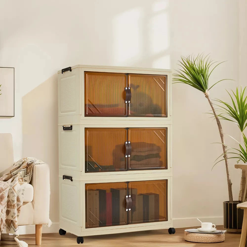 3/4/5-Tier Foldable Cabinet with Lids & Wheels