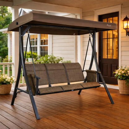 3-Seat Outdoor Porch Swing with Adjustable Canopy