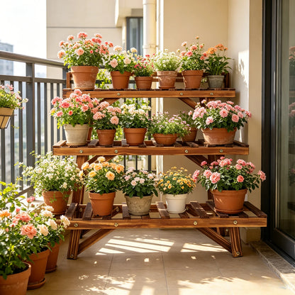 3 Tier Ladder Shelf Wood Plant Stand