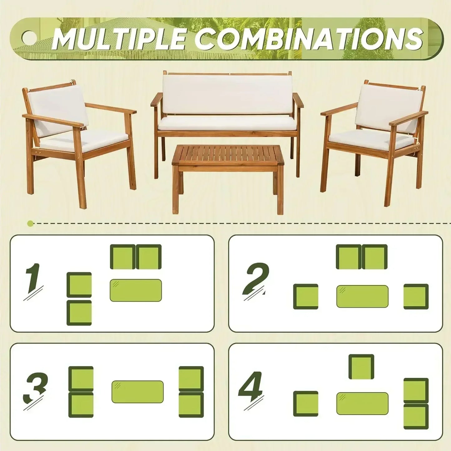 4 Piece Outdoor Acacia Wood Sofa Set