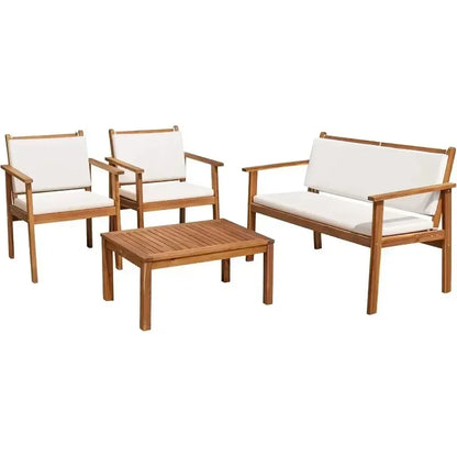 4 Piece Outdoor Acacia Wood Sofa Set