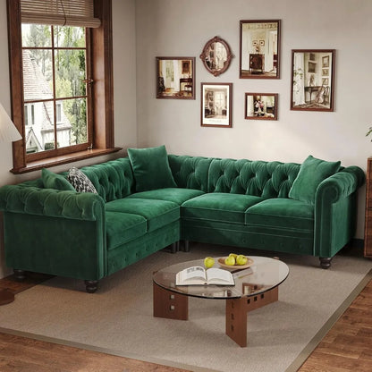 L Shaped Velvet Sectional  Small Corner Sofa