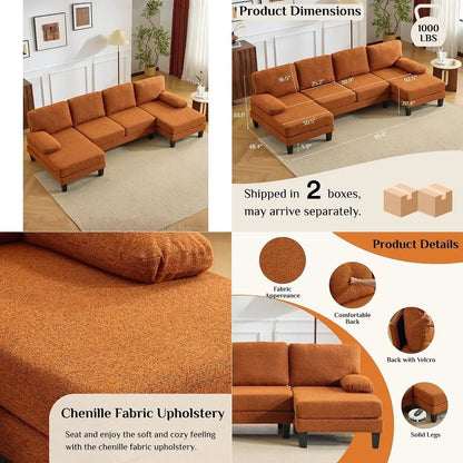 UShape Sectional  Chenille 4 Seat Couch