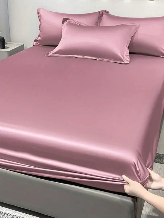 1PC Satin Solid Color Fitted Sheet