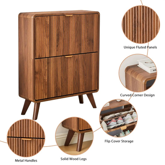 Fluted Narrow Shoe Cabinet 2 Flip Drawers