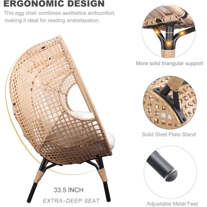 2 Pcs Wicker Egg Chair with Cushion