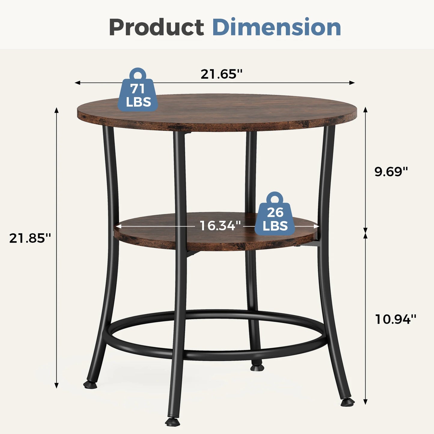 21.85 Inch Round Coffee Table