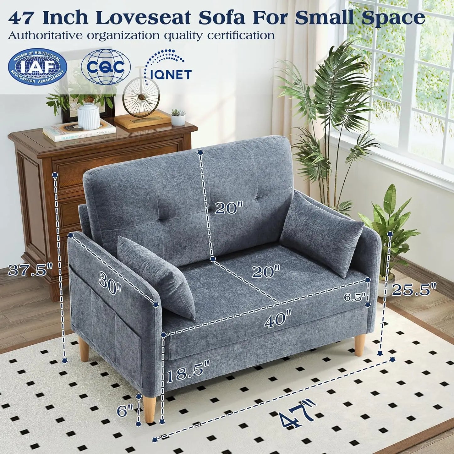 Chenille Loveseat w/ Throw Pillow & Removable Cover