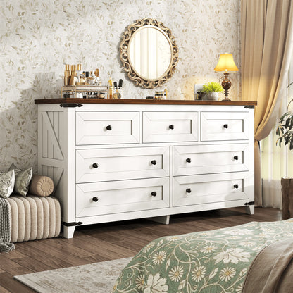 51.2" Farmhouse 7 Drawer Dresser & TV Stand