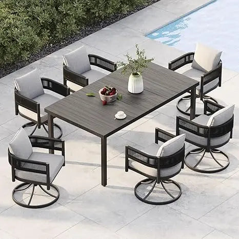 Woven Wicker Outdoor Dining Set for 6