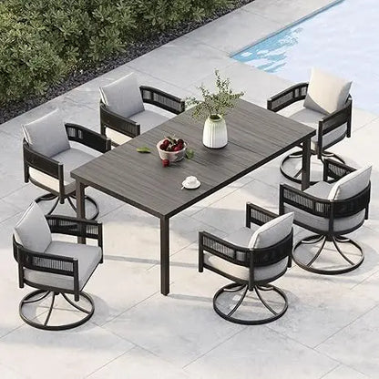 Woven Wicker Outdoor Dining Set for 6