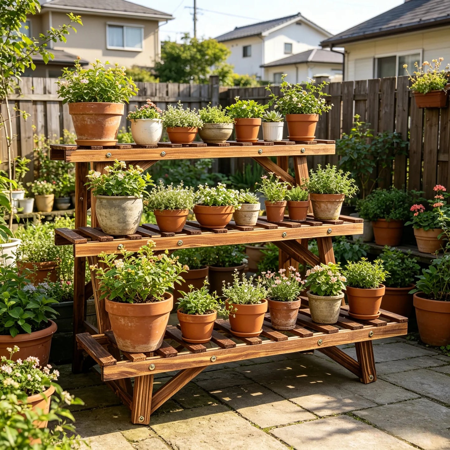 3 Tier Ladder Shelf Wood Plant Stand