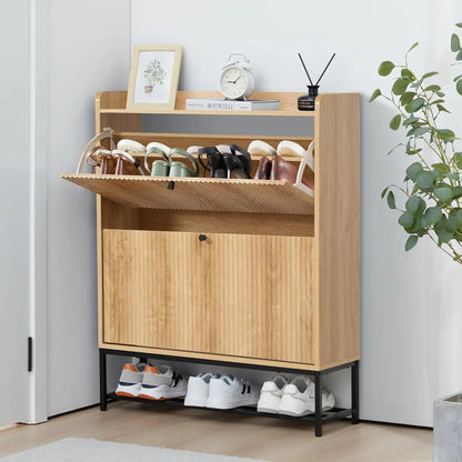Fluted Narrow Shoe Cabinet 2 Flip Drawers