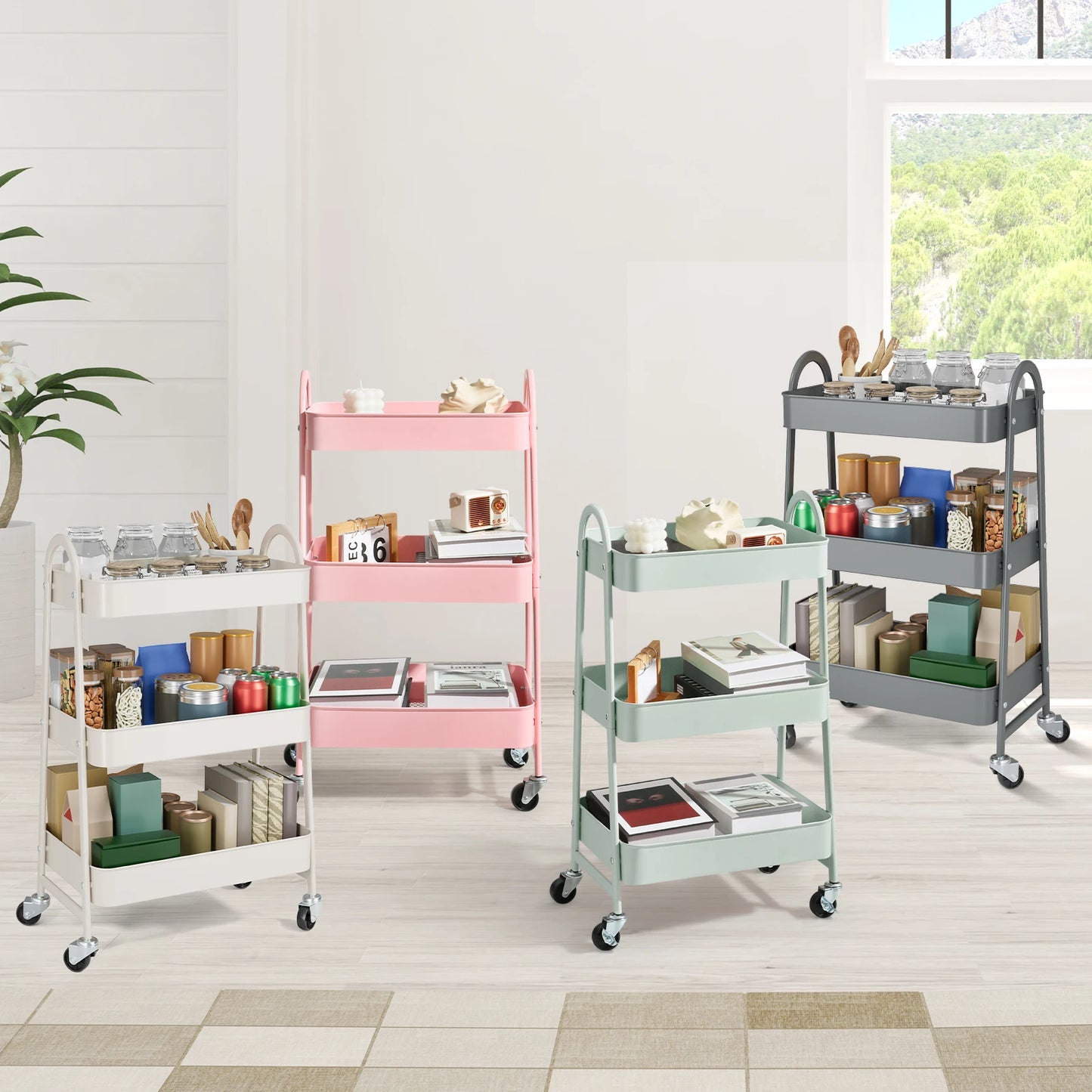 3 Tier Metal  Cart with Lockable Wheels