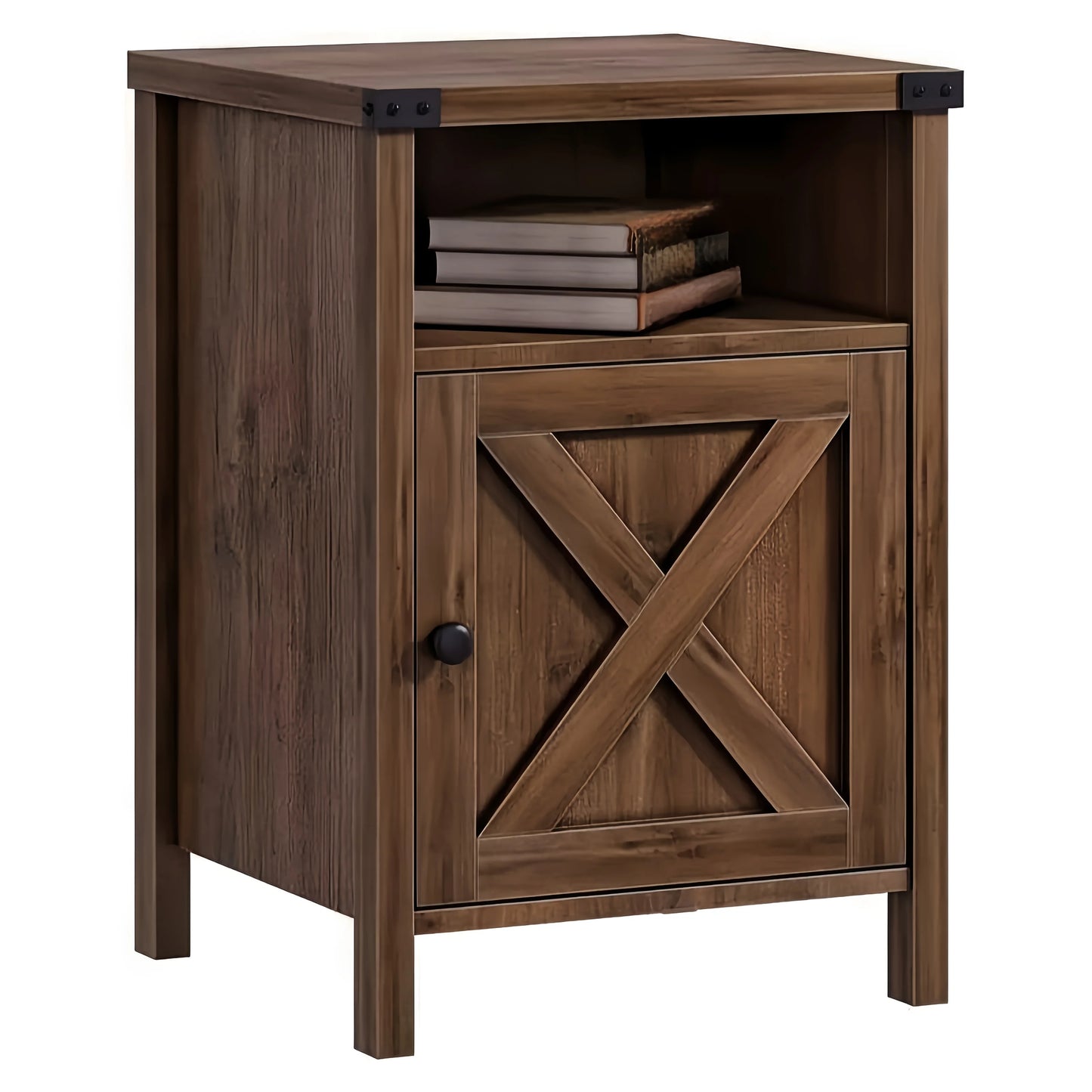 1pc Farmhouse Nightstand, End Table with Barn Door