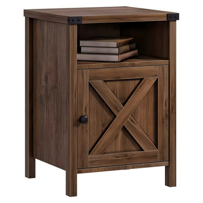 1pc Farmhouse Nightstand, End Table with Barn Door