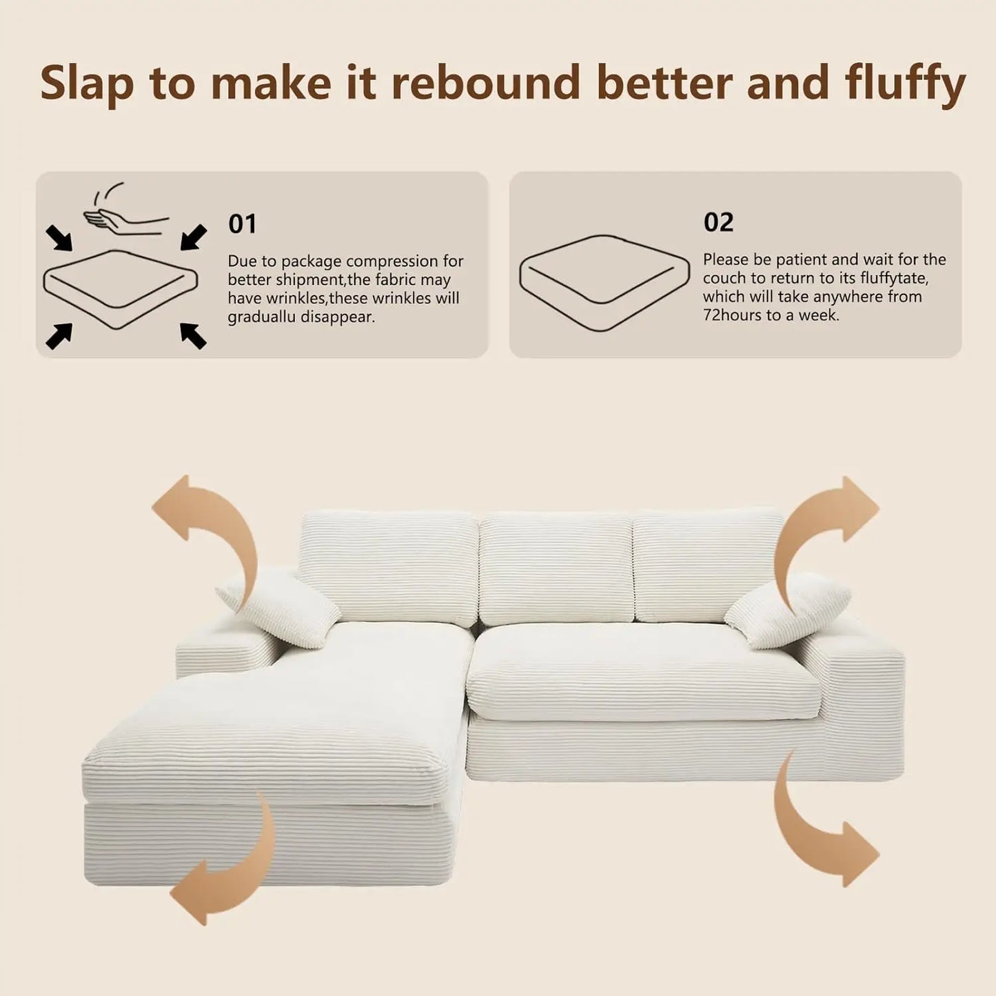 Modular Sectional Corduroy Couch with Chaise