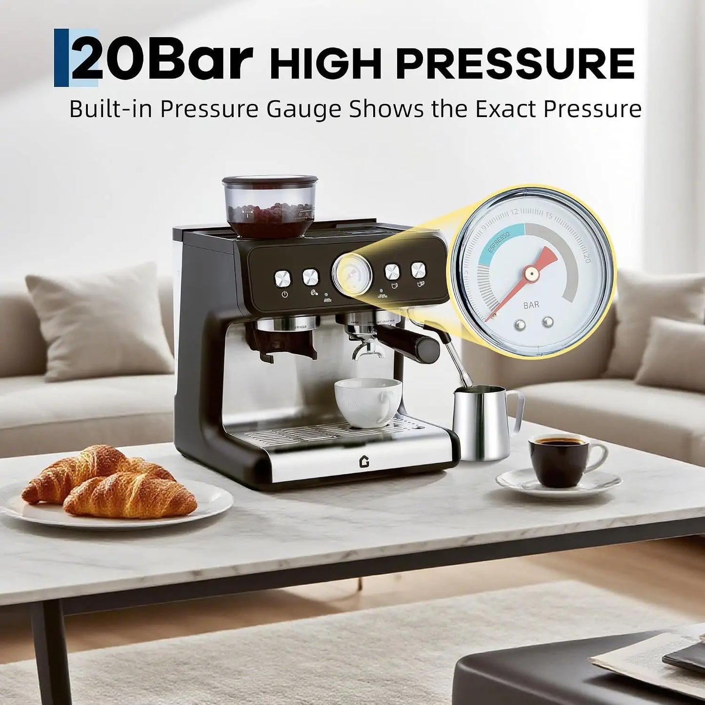 Stainless Steel Espresso Machine With Grinder